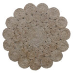 Elegant handmade round crochet rug, 130cm, perfect for indoor decor by Ramsha Home.