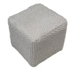 Elegant white pouf PF-130, 40x40x40cm, polyester and cotton blend, ideal for modern home interiors by Ramsha Home.