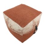 Versatile Cotton Pouf with Leather Handle for Various Spaces