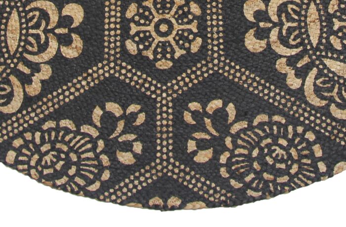Elegant natural and black color braided jute printed floor rug BR 066, 120 cm by Ramsha Home
