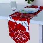 Premium polyester table runner TR-032 for dinner parties, adorned with tassels, red and white 30X130cm