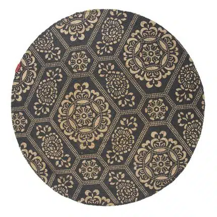 Handmade Natural & Black Color Braided Jute Printed Floor Round Rug - BR 066 (120 cm)