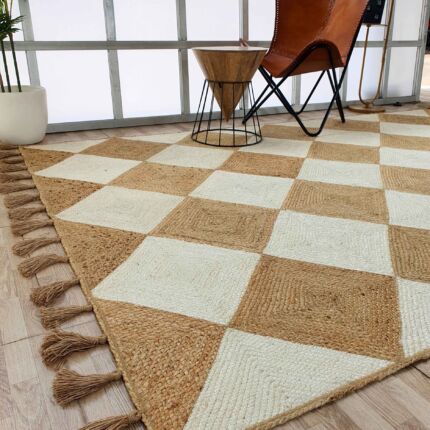 Elegant handmade braided jute floor rug with tassel in natural & bleach colors - BR 031 (200x300cm) by Ramsha Home