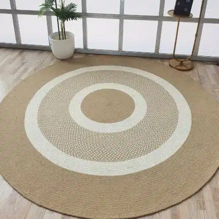 Stunning Handmade Natural & White Color Wool Floor Round Braided Rug - BR 063 (150 cm)