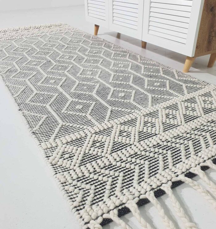 Side Close-up View of Wool and Cotton Handmade Woven Rug - Ramsha Home