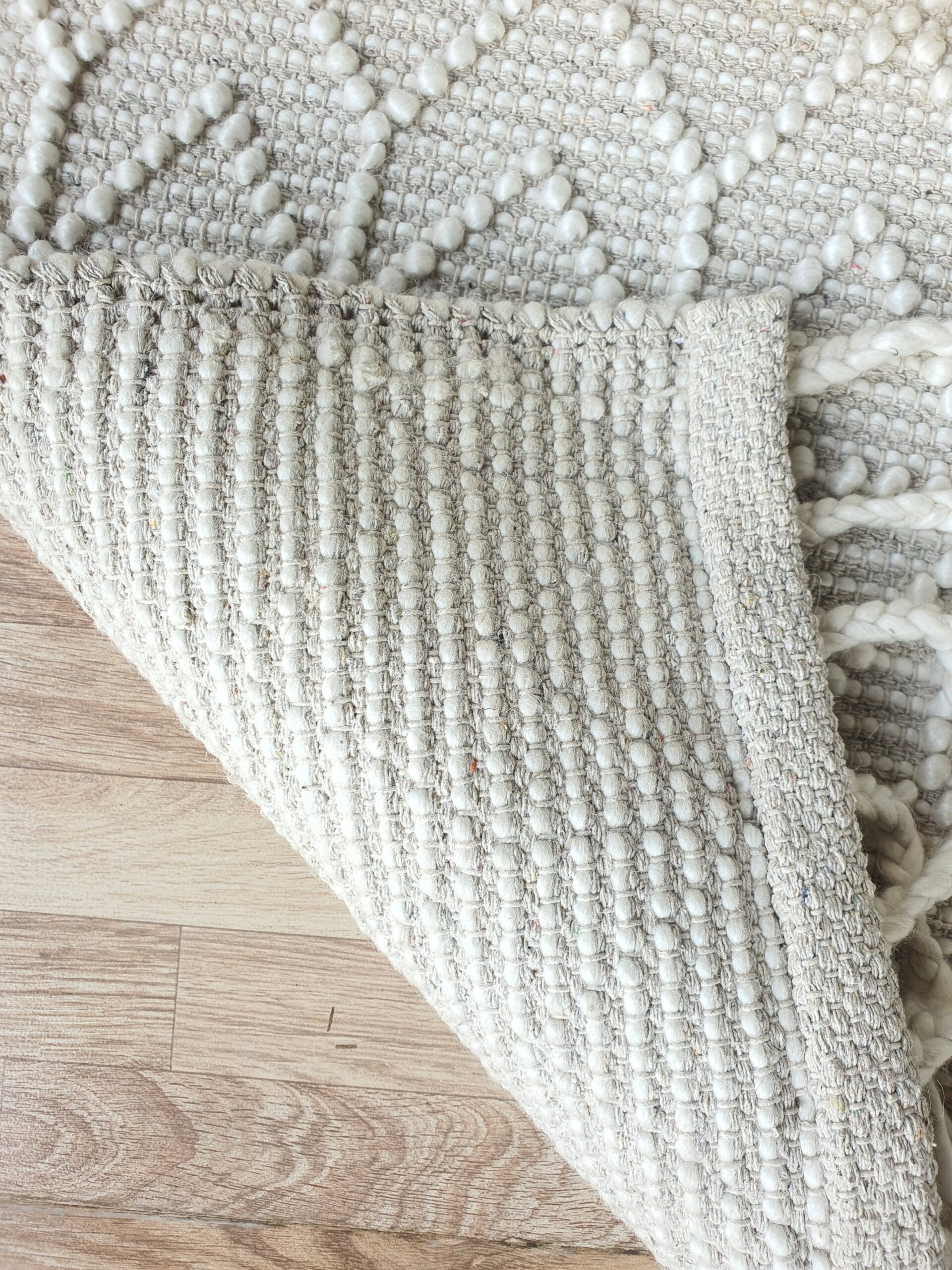 Stylish Natural White Bedroom Woven Rug with Fringes SRN 007 (80x200cm) by Ramsha Home Soft natural white woven rug with fringes for bedroom SRN 007 (80x200cm) by Ramsha Home