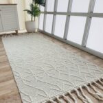 Stylish natural white bedroom decor rug with fringes SRN 007 (80x200cm) by Ramsha Home