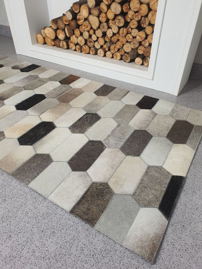 Vibrant multi-color leather rug for living room decor - LR 011 (80x200cm) by Ramsha Home