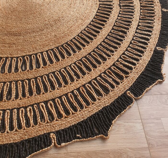 Natural and black crochet jute floor round rug - CR 012 (200cm) by Ramsha Home