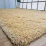 Close-up of Beige Handmade Shaggy Rug - Ramsha Home