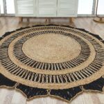 Natural & Black Crochet Jute Floor Round Rug - CR 012 (200cm)