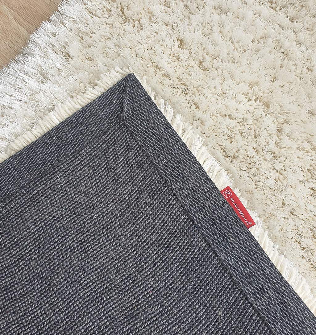 Ramsha Home White Shaggy Rug: Durable Backside for Lasting Quality (SG-03) Ramsha Home White Shaggy Rug - Durable Backside View