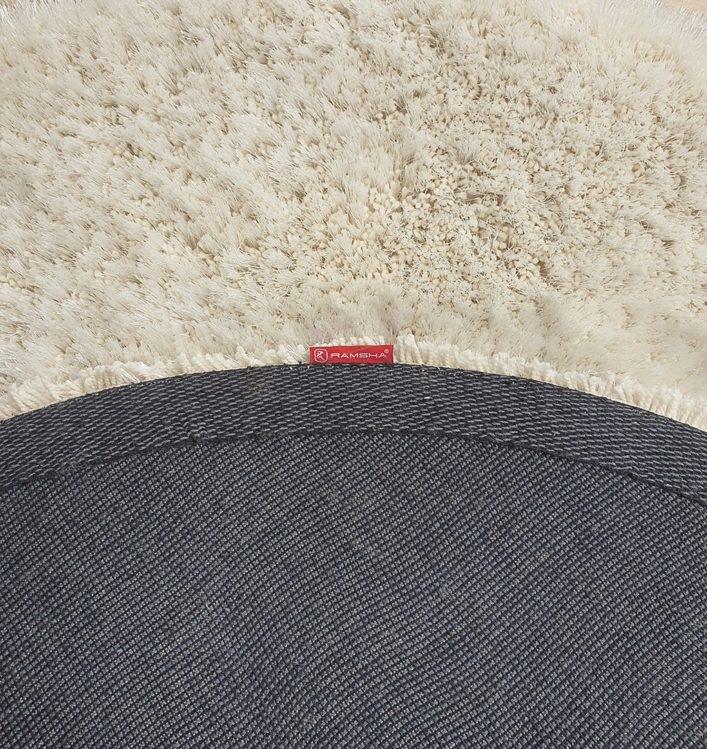 Ramsha Home Circular White Shaggy Rug: Durability Revealed (SG-03) Ramsha Home Circular White Shaggy Rug - Durable Backside View