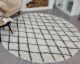 Ramsha Home's White and Black Line Shaggy Rug in Cold Area House - Polyester & Cotton Blend - 150 CM Round