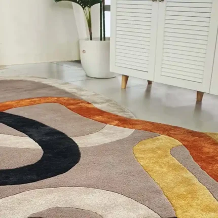 Luxurious silk rugs featuring intricate patterns and smooth texture, ideal for living room decor and adding elegance to any space.