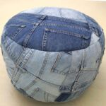 Denim blue color pouf, PF 144-B, featuring a sleek, modern design perfect for versatile home decor.