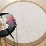 Natural round jute rug with modern circle design, perfect for home UAE décor and stylish living spaces.