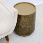 Inclined top view of luxury iron side table with golden brass antique finish GH-085