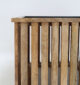 Close-up side view of modern square slatted wooden coffee table with iron frame GH-99