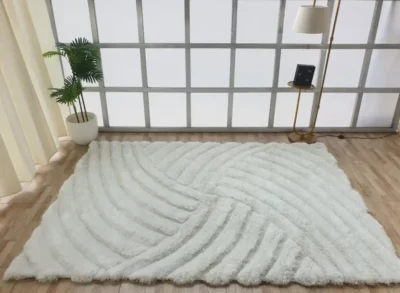 White shaggy rug in modern interior adding softness and cozy style