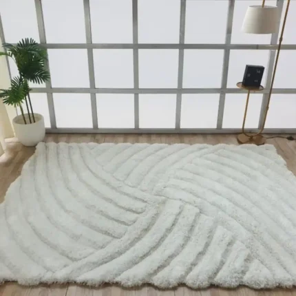 White shaggy rug in modern interior adding softness and cozy style