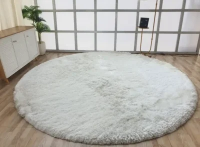 Round shaggy rug soft textured floor covering for cozy living room