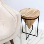 Modern Cone Accent Side Table – Solid Wood & Iron Base gh-002