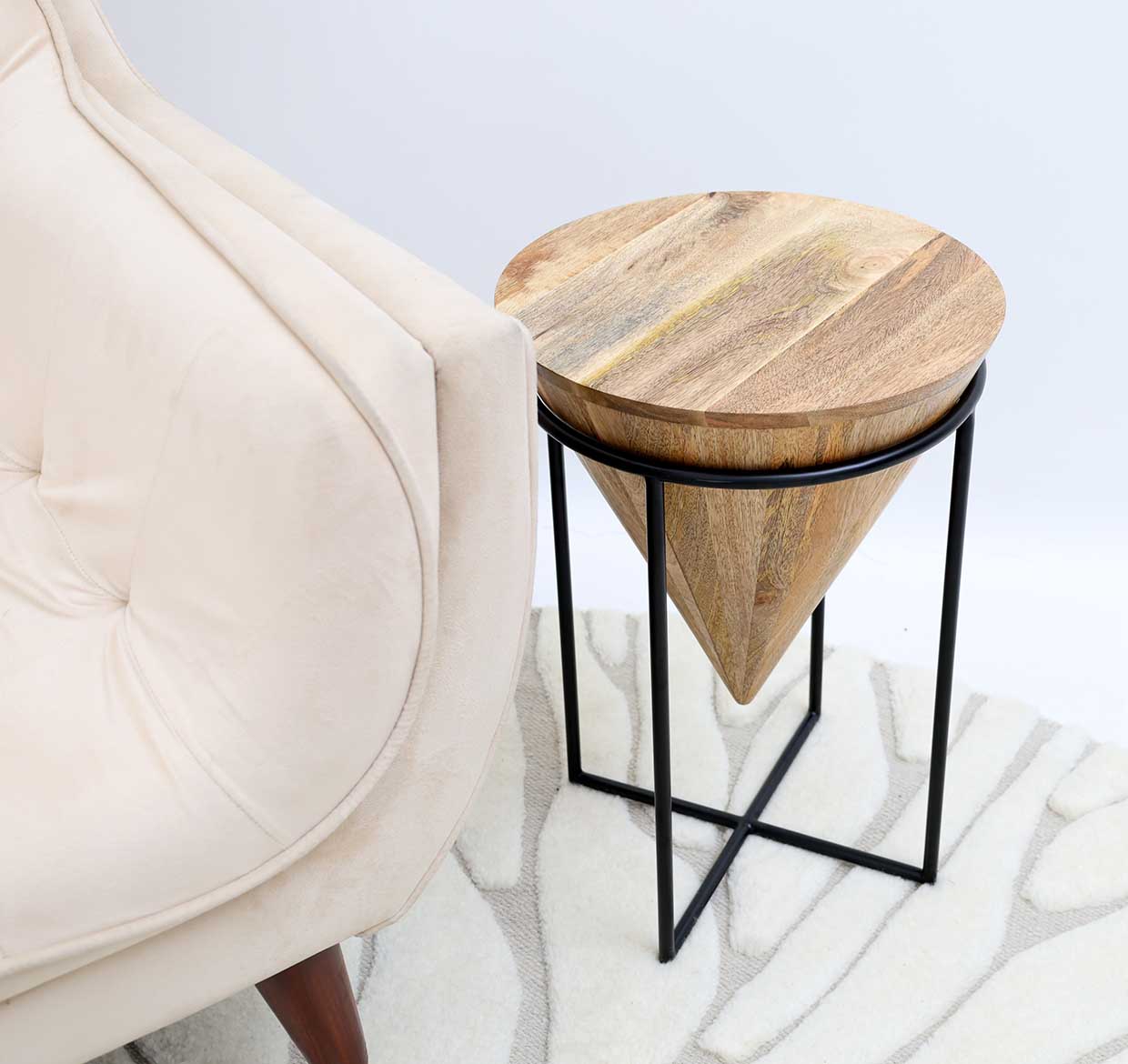 GH-002 (22) Modern Cone Accent Side Table – Solid Wood & Iron Base gh-002 - Image 1