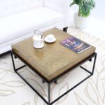 Modern Round Coffee Table – Solid Wood Top with Black Iron Legs GH-005