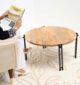 Modern Round Coffee Table – Solid Wood Top with Black Iron Legs GH-067