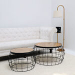Industrial Nesting Side Tables – Solid Wood Top & Metal Wire Base (Set of 2) GH-068