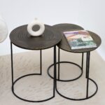 Set of 3 Modern Nesting Side Tables – Antique Brass Finish with Black Iron Base GH-070