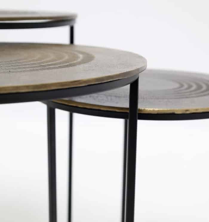 ⁦Set of 3 Modern Nesting Side Tables – Antique Brass Finish with Black Iron Base GH-070⁩ - الصورة ⁦3⁩