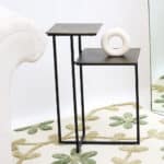 Rectangular coffee table with natural wood top and black iron legs – modern industrial living room furniture