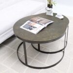 Modern Nesting Coffee Table Set – Round Wooden Top with Metal Frame GH-089