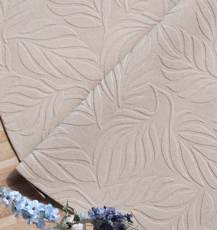 Close-up of Off White Color Handmade Area Rug HTW 115 showing handwoven wool-cotton texture