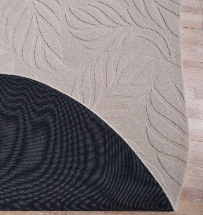 Backside view of Off White Color Handmade Area Rug HTW 115 showing handwoven craftsmanship and weave details