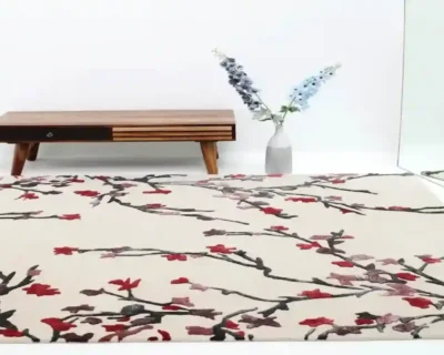 Close-up of an aesthetic woven rug in modern home décor