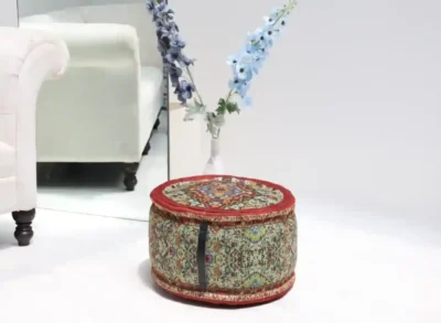 Decorative pouf in modern interior design setup