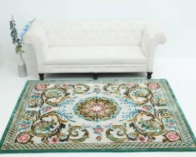 Handcrafted traditional rug enhancing a modern living room setup for blog about rugs suited for heavy foot traffic