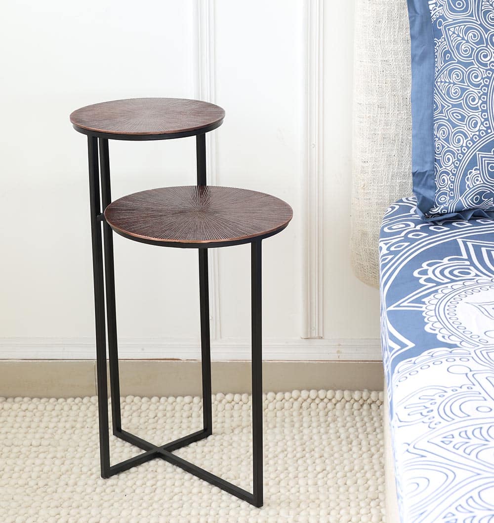 GH-075-C Modern Dual-Tier Side Round Table – Copper Antique Finish with Black Iron Base GH-075-C - Image 1