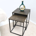 Modern Two-Tier Side Tables – Natural & Silver Powder Finish with Black Iron Base GH-078-A