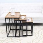 Modern Three-Tier Side Tables – Natural/Black Powder Finish with Black Iron Base GH-099-A