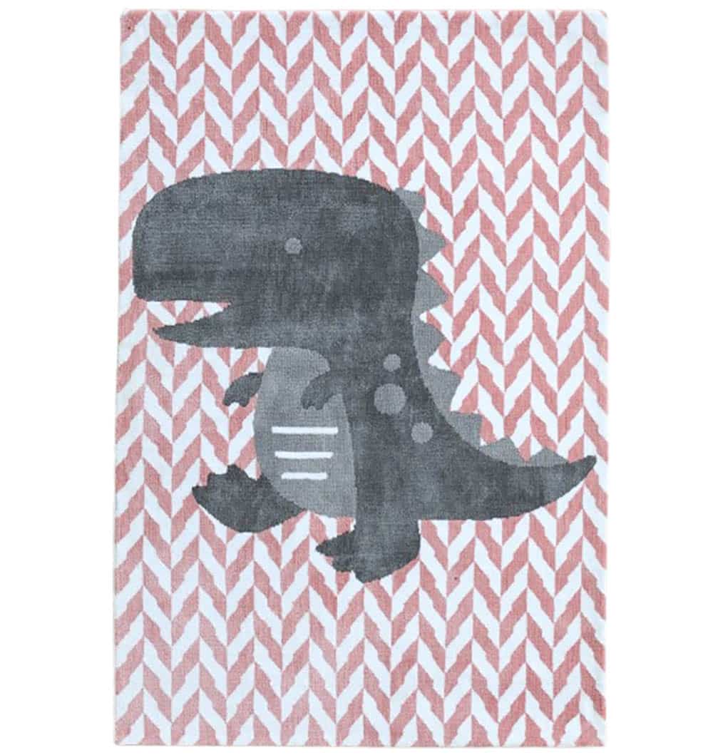 KD-007 Kids Dinosaur Rug - Pink Grey Playroom Area Carpet - KD 007 (120X180 cm) - Image 1