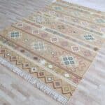 Handwoven Neutral Beige Wool Kilim Rug - KLM 014