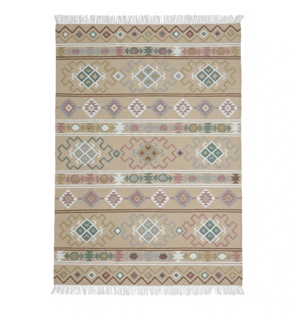 KLM-014 Handwoven Neutral Beige Wool Kilim Rug - KLM 014 - الصورة 1