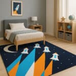 Kids Space Rocket Design Handmade Area Rug. - KD 001 (170X240 cm)