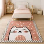 Pink Cat Kids Rug - Cute Kitten Nursery Area Carpet KD-002 (120x180cm)