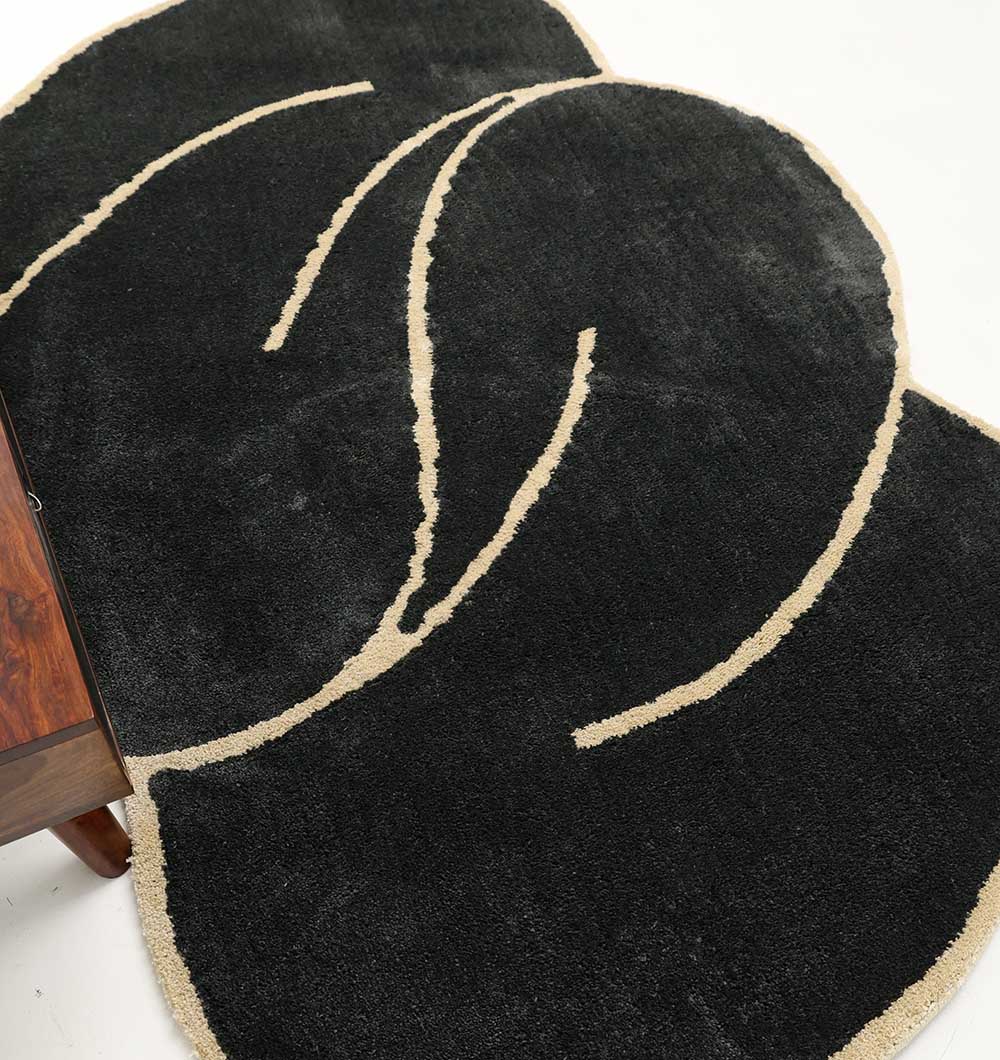 SG-034 Black & Gold Color Shaped Shaggy Rug for Living Room - SG 034 (160x230 cm) - Image 1